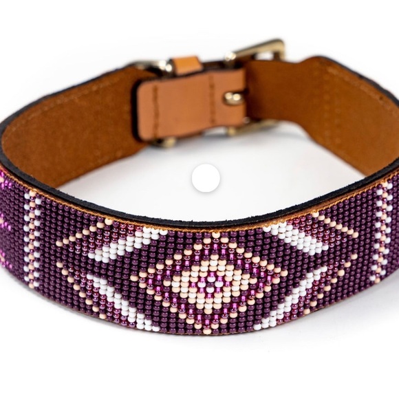 New Limited Edition Sambboho Charlotte Purple Beaded Leather Dog Collar sz 20-22 - Picture 14 of 16